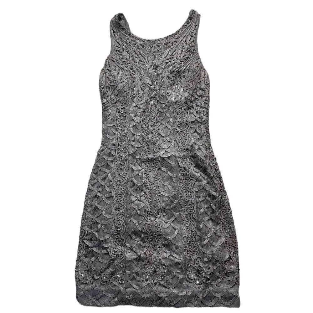 Sue Wong Lace Beaded Detail Sleeveless Cocktail Dress